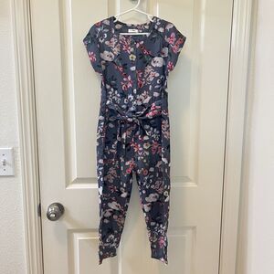 Next Girls Gray Floral Jumpsuit Romper Size 5-6 yrs